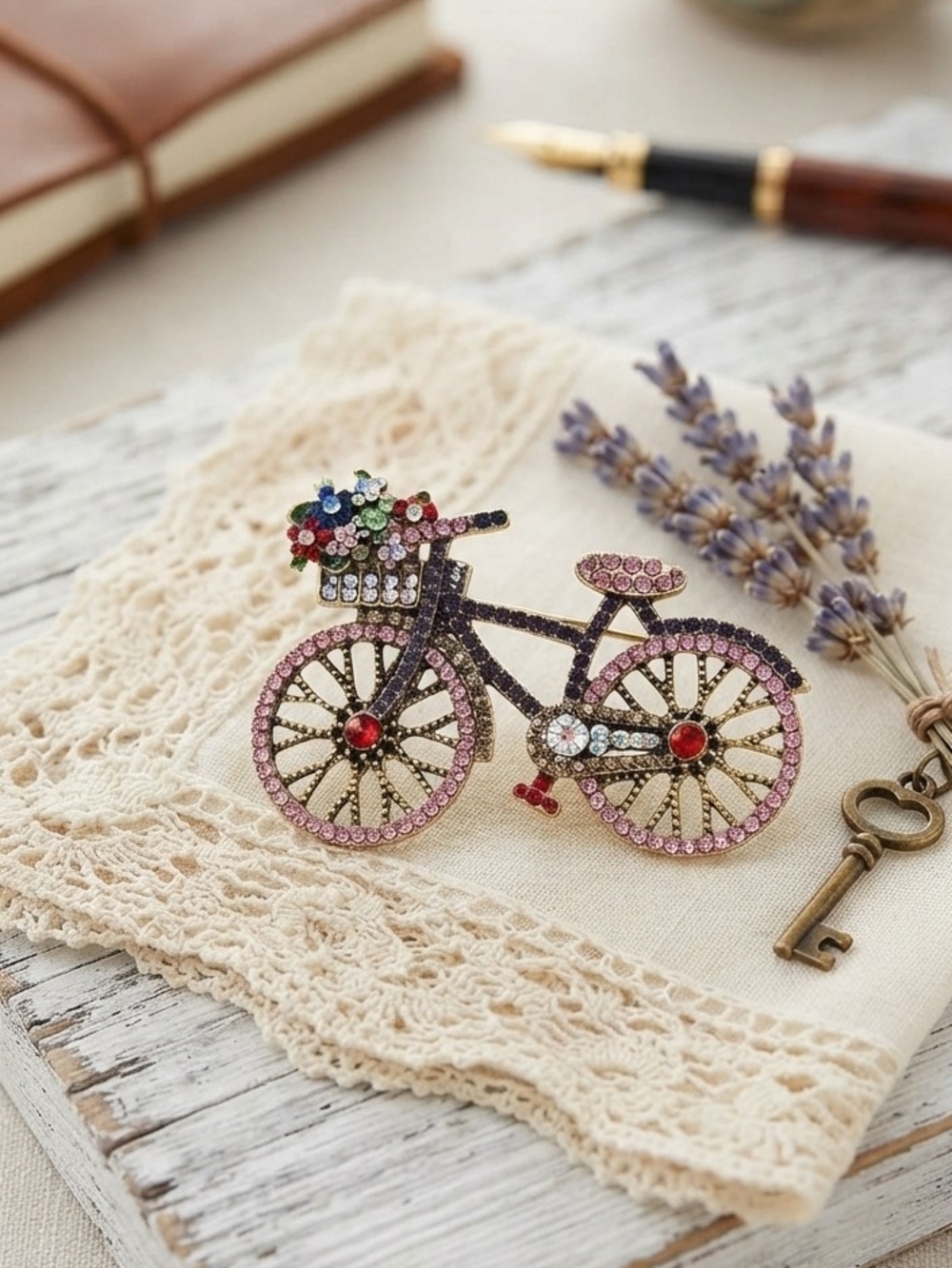 Crystal Bicycle Brooch - Pink Multi-Color Sparkle